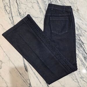 ESCADA Women's Jeans: Dark Blue Wide Leg with unique textured details.  Size: 40